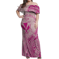 Hawaii Monk Seal and Map Off Shoulder Maxi Dress Polynesian Kanaka Maoli Pink Vibe LT9 Women Pink - Polynesian Pride