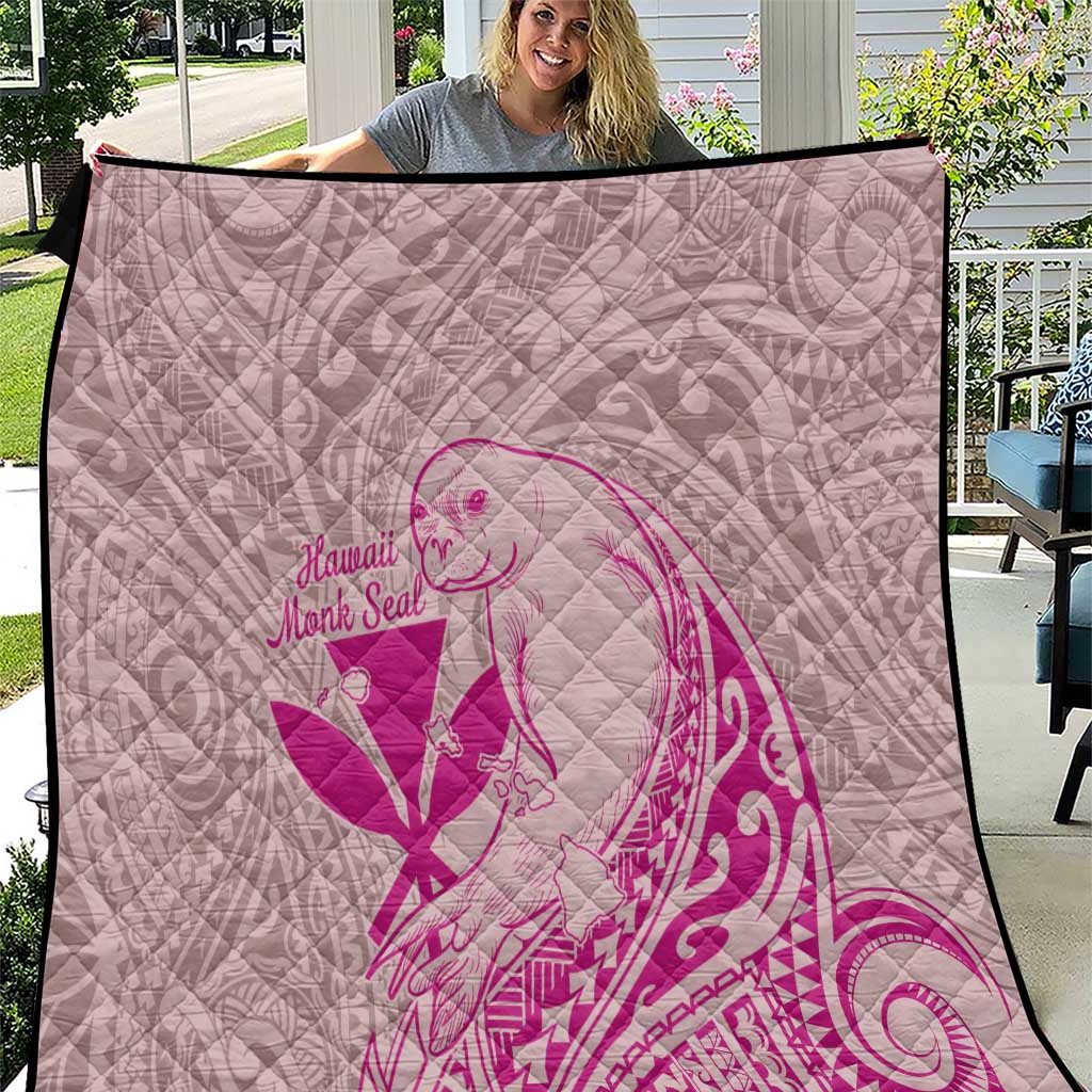 Hawaii Monk Seal and Map Quilt Polynesian Kanaka Maoli Pink Vibe