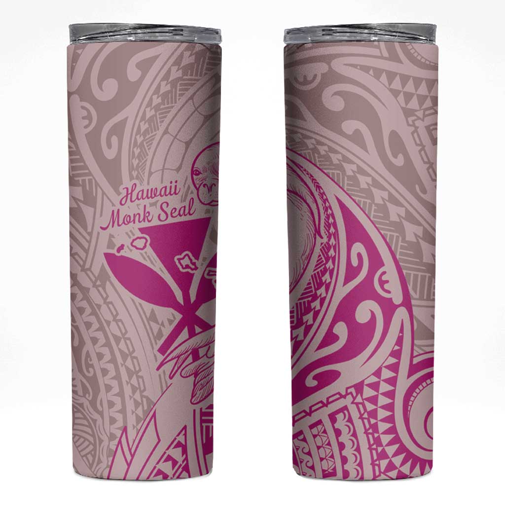 Hawaii Monk Seal and Map Skinny Tumbler Polynesian Kanaka Maoli Pink Vibe