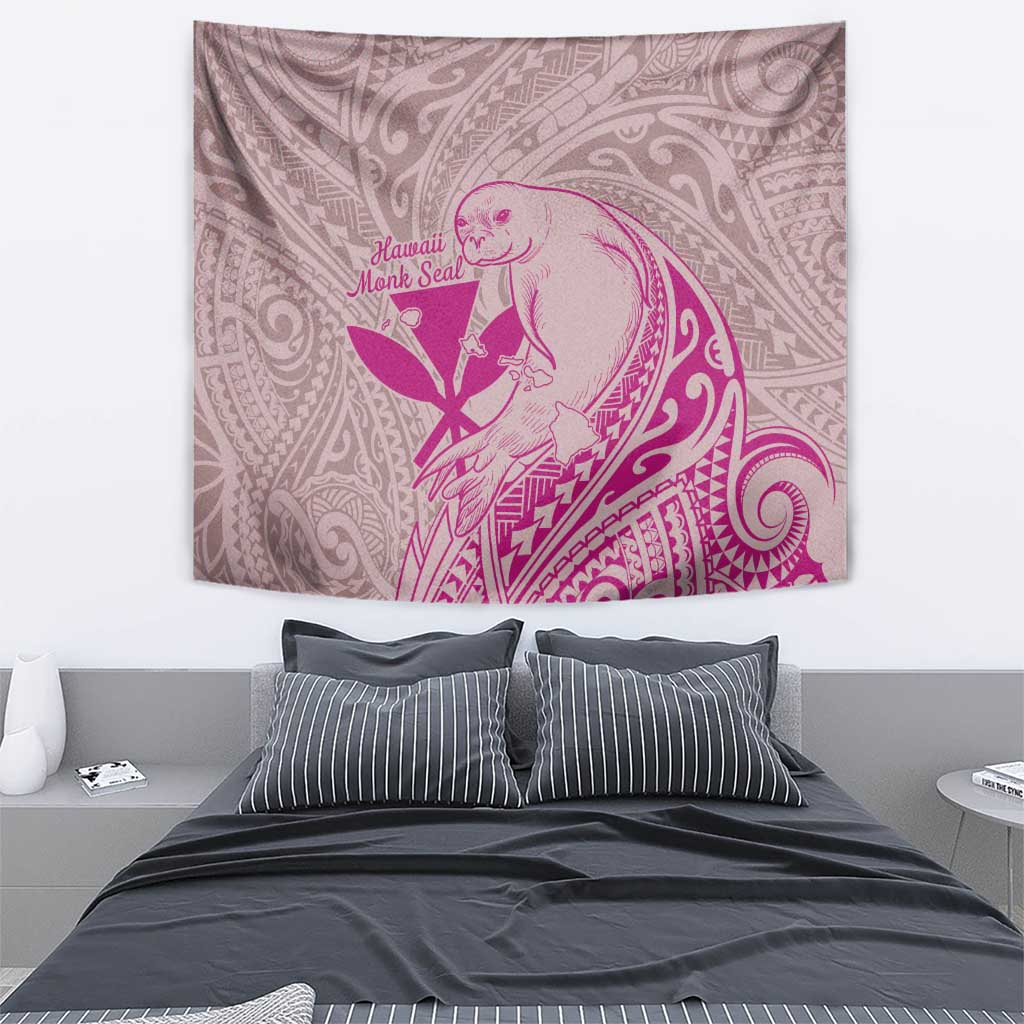Hawaii Monk Seal and Map Tapestry Polynesian Kanaka Maoli Pink Vibe