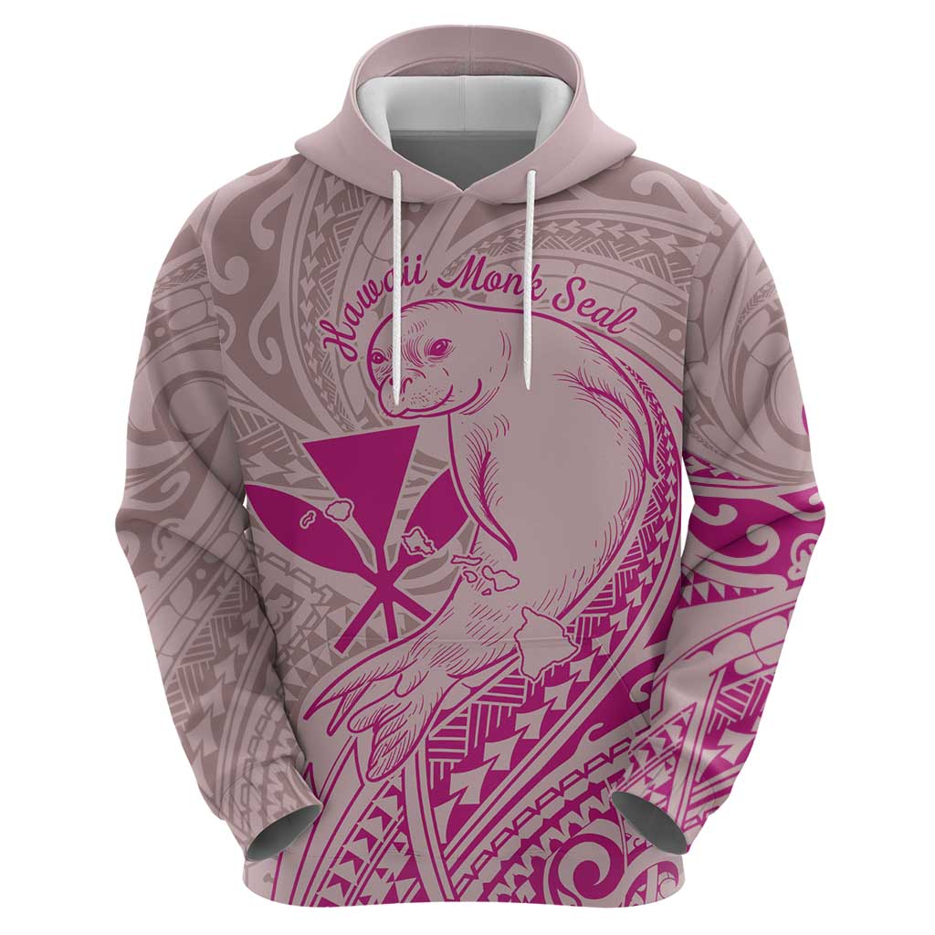 Hawaii Monk Seal and Map Zip Hoodie Polynesian Kanaka Maoli Pink Vibe