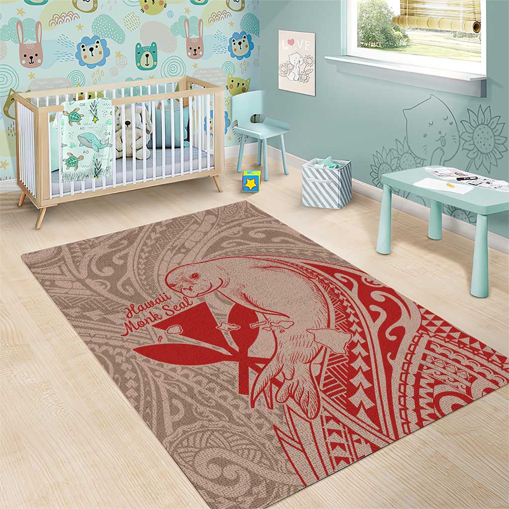Hawaii Monk Seal and Map Area Rug Polynesian Kanaka Maoli Red Vibe