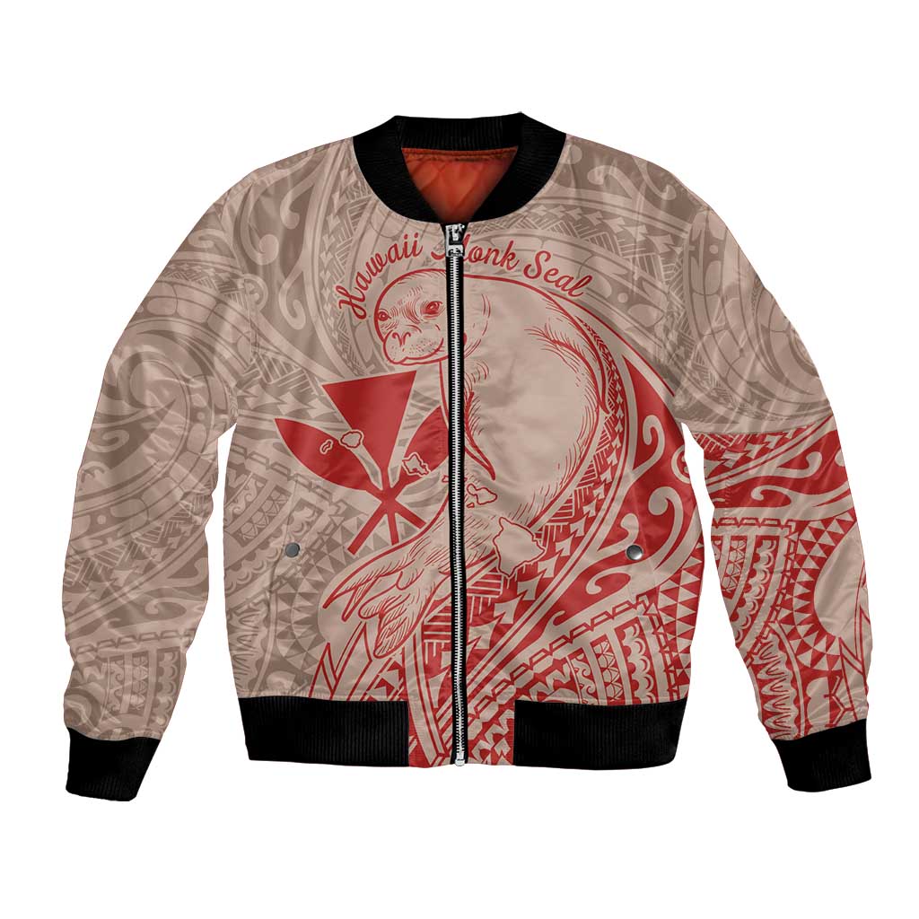 Hawaii Monk Seal and Map Bomber Jacket Polynesian Kanaka Maoli Red Vibe