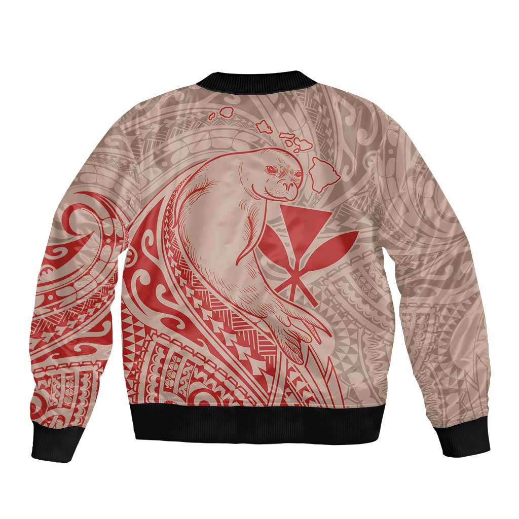 Hawaii Monk Seal and Map Bomber Jacket Polynesian Kanaka Maoli Red Vibe
