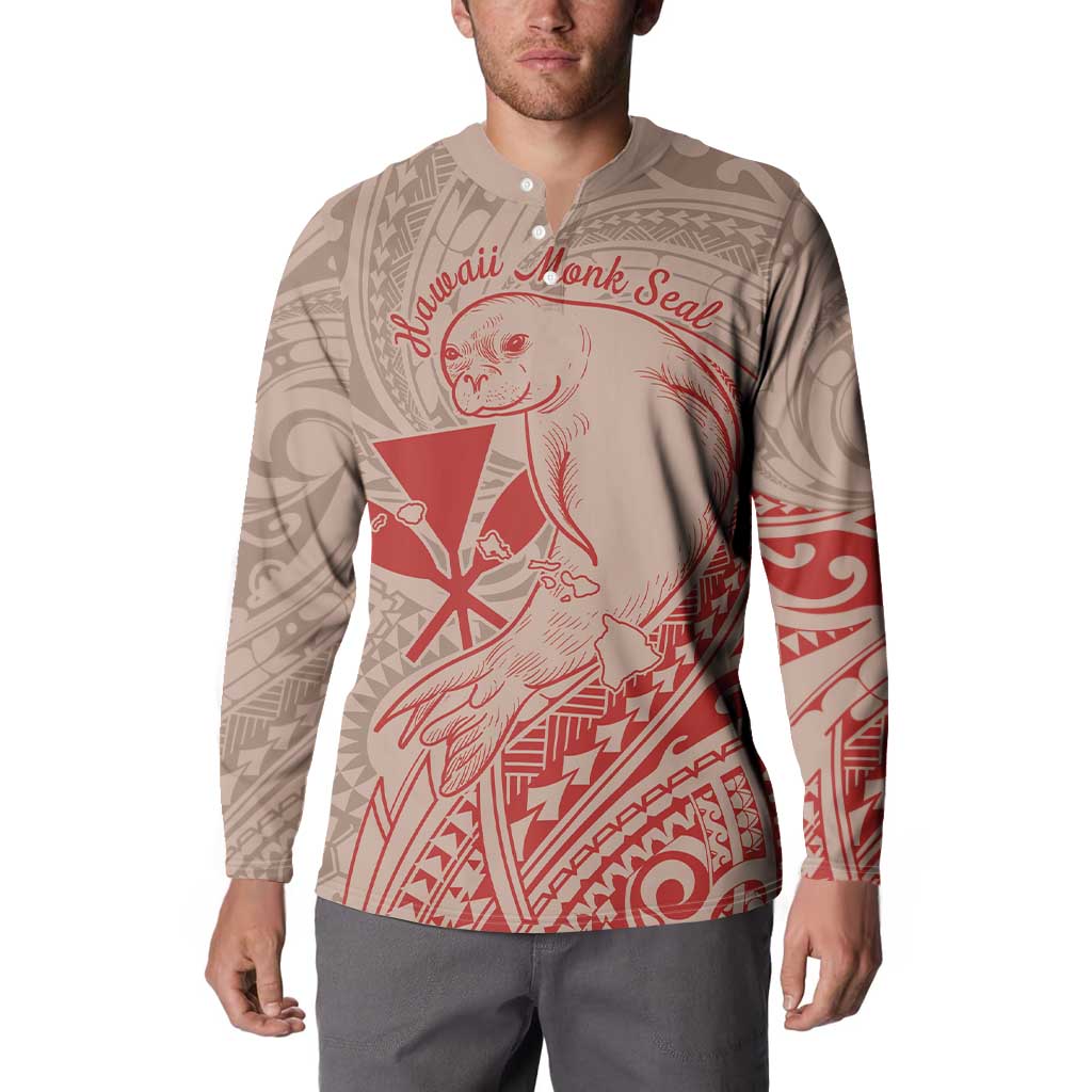 Hawaii Monk Seal and Map Button Sweatshirt Polynesian Kanaka Maoli Red Vibe
