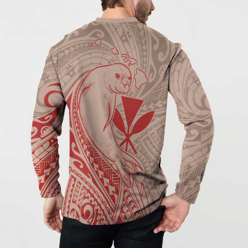 Hawaii Monk Seal and Map Button Sweatshirt Polynesian Kanaka Maoli Red Vibe