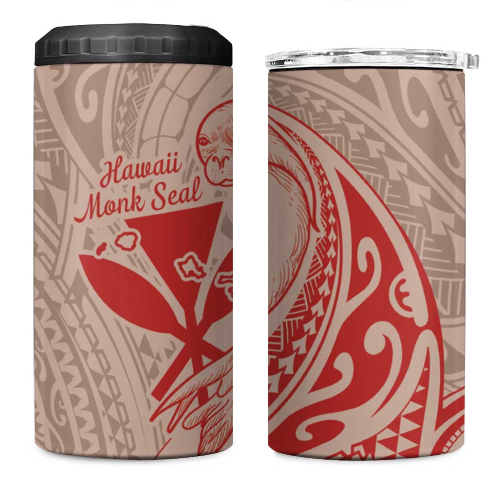 Hawaii Monk Seal and Map 4 in 1 Can Cooler Tumbler Polynesian Kanaka Maoli Red Vibe