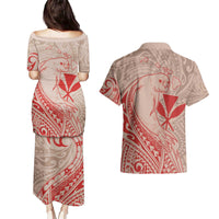 Hawaii Monk Seal and Map Couples Matching Puletasi and Hawaiian Shirt Polynesian Kanaka Maoli Red Vibe