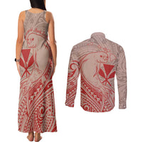 Hawaii Monk Seal and Map Couples Matching Tank Maxi Dress and Long Sleeve Button Shirt Polynesian Kanaka Maoli Red Vibe