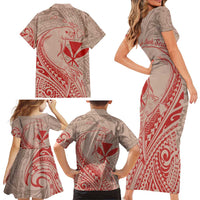 Hawaii Monk Seal and Map Family Matching Short Sleeve Bodycon Dress and Hawaiian Shirt Polynesian Kanaka Maoli Red Vibe