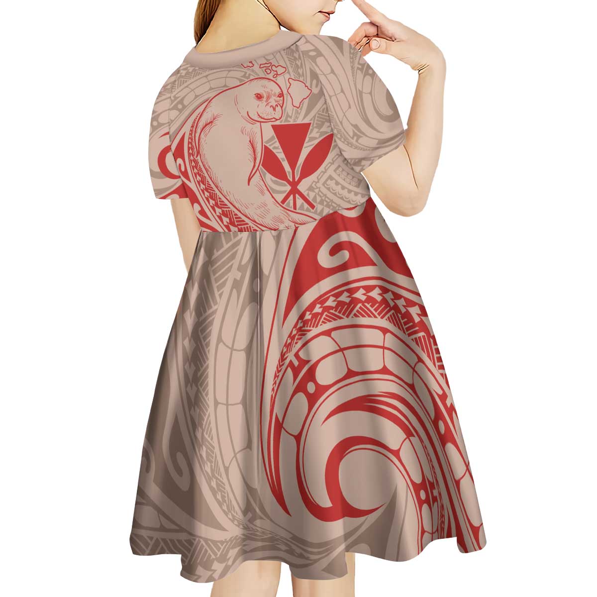Hawaii Monk Seal and Map Kid Short Sleeve Dress Polynesian Kanaka Maoli Red Vibe