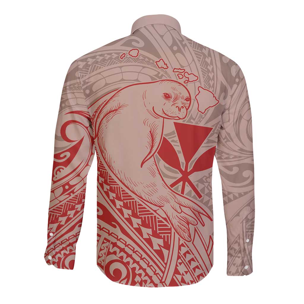 Hawaii Monk Seal and Map Long Sleeve Button Shirt Polynesian Kanaka Maoli Red Vibe