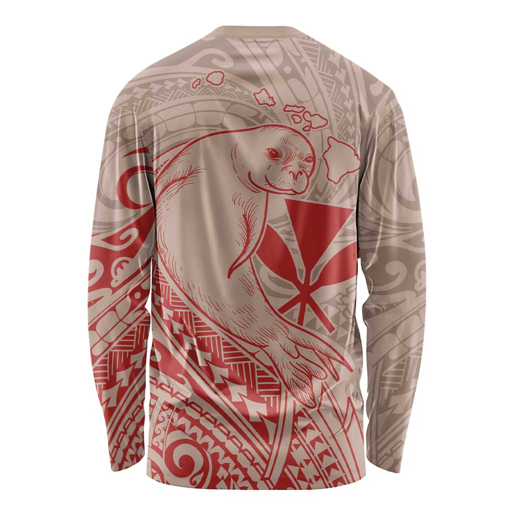 Hawaii Monk Seal and Map Long Sleeve Shirt Polynesian Kanaka Maoli Red Vibe