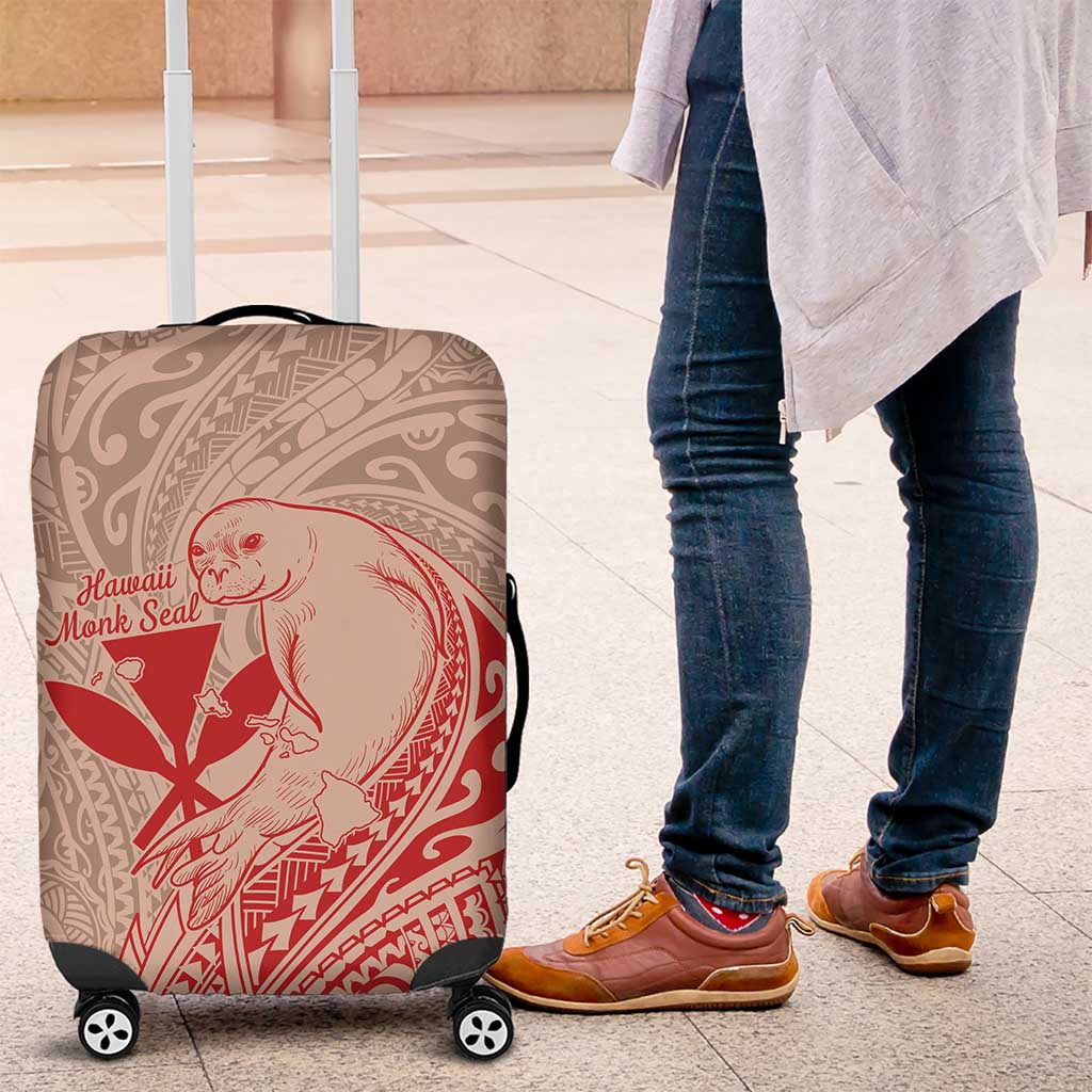 Hawaii Monk Seal and Map Luggage Cover Polynesian Kanaka Maoli Red Vibe