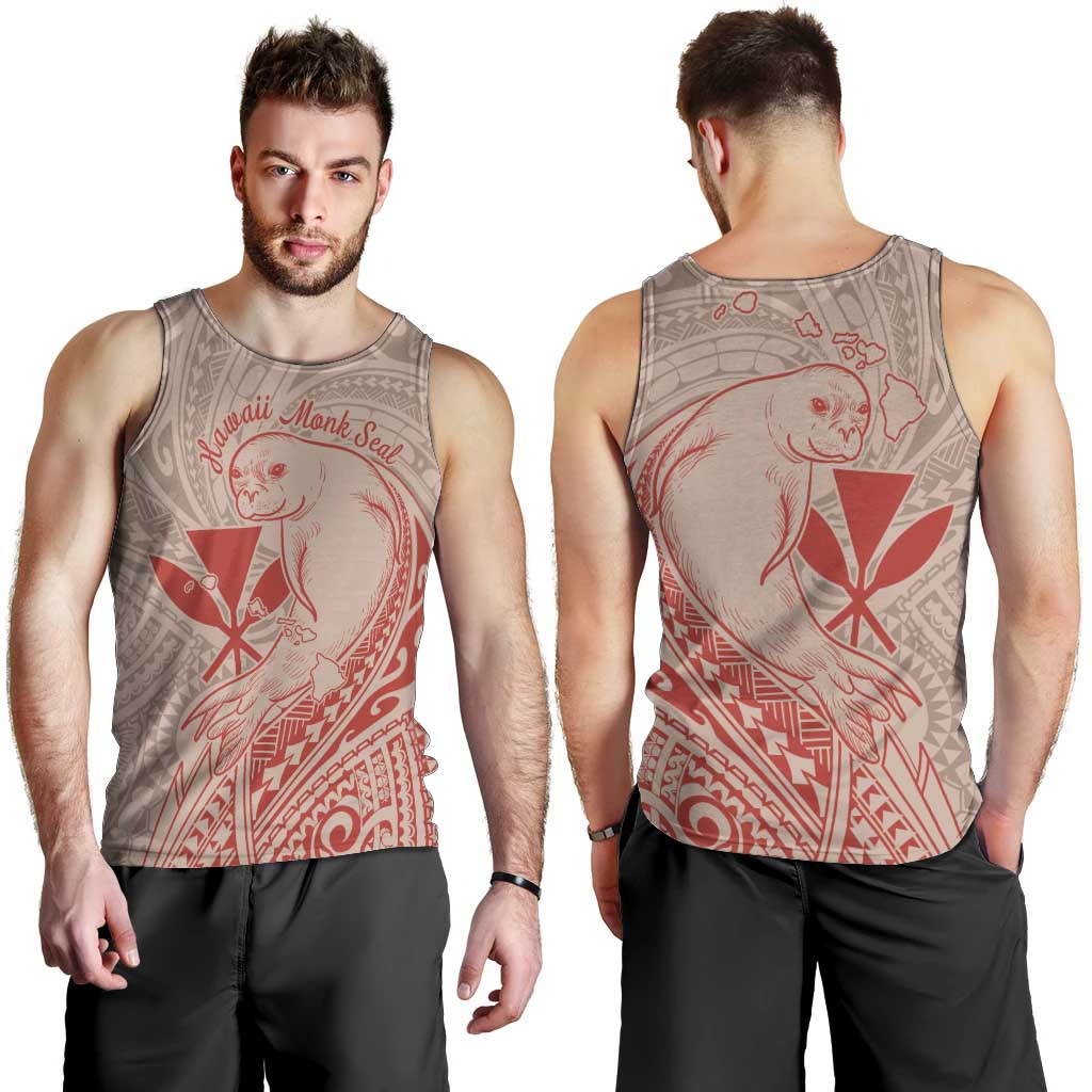 Hawaii Monk Seal and Map Men Tank Top Polynesian Kanaka Maoli Red Vibe