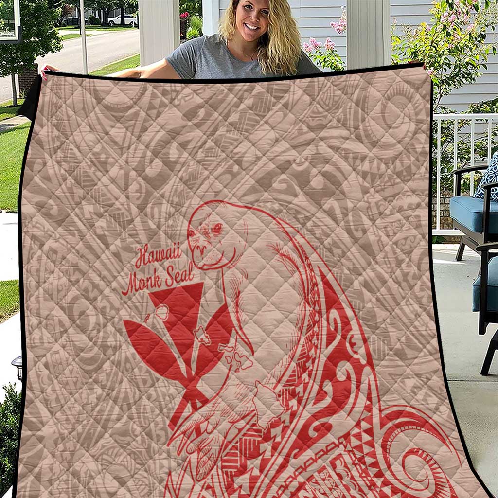 Hawaii Monk Seal and Map Quilt Polynesian Kanaka Maoli Red Vibe