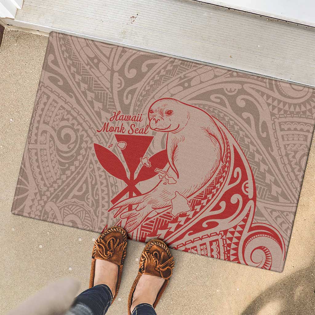 Hawaii Monk Seal and Map Rubber Doormat Polynesian Kanaka Maoli Red Vibe