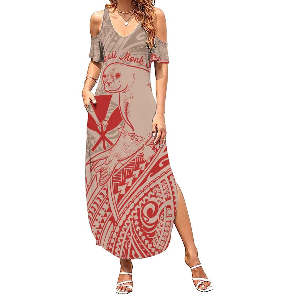 Hawaii Monk Seal and Map Summer Maxi Dress Polynesian Kanaka Maoli Red Vibe