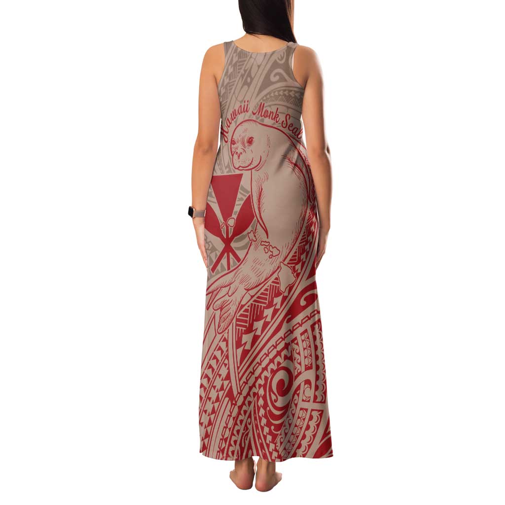 Hawaii Monk Seal and Map Tank Maxi Dress Polynesian Kanaka Maoli Red Vibe