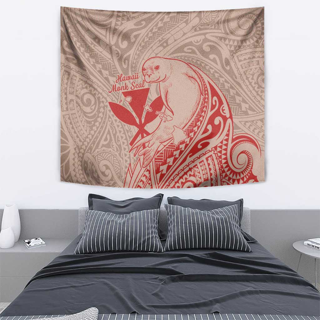 Hawaii Monk Seal and Map Tapestry Polynesian Kanaka Maoli Red Vibe
