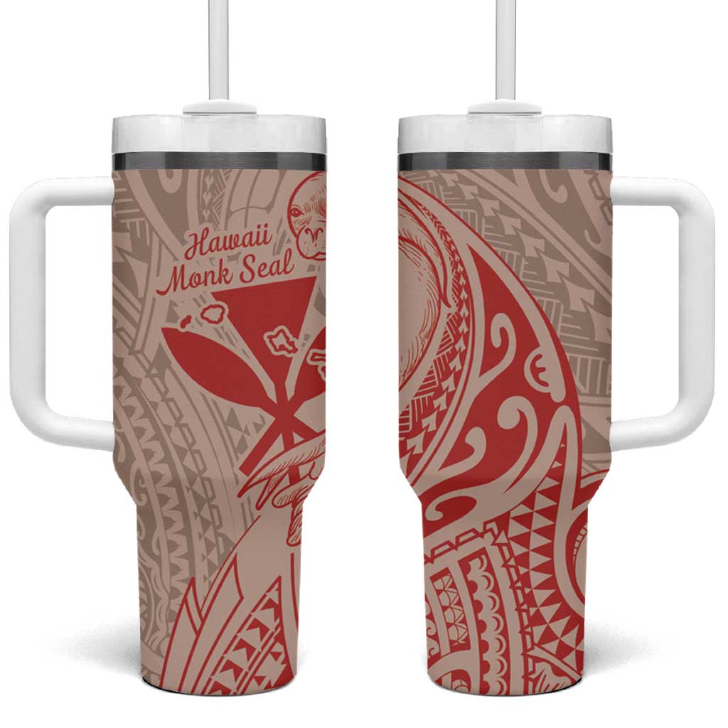 Hawaii Monk Seal and Map Tumbler With Handle Polynesian Kanaka Maoli Red Vibe