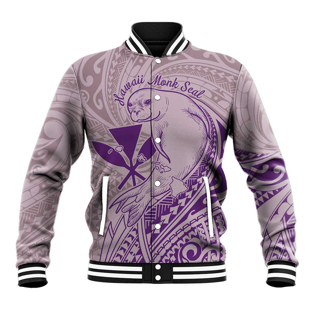 Hawaii Monk Seal and Map Baseball Jacket Polynesian Kanaka Maoli Violet Vibe