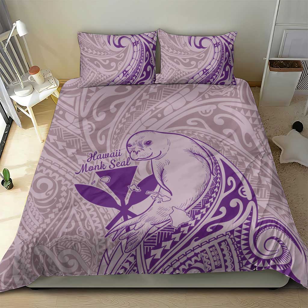 Hawaii Monk Seal and Map Bedding Set Polynesian Kanaka Maoli Violet Vibe