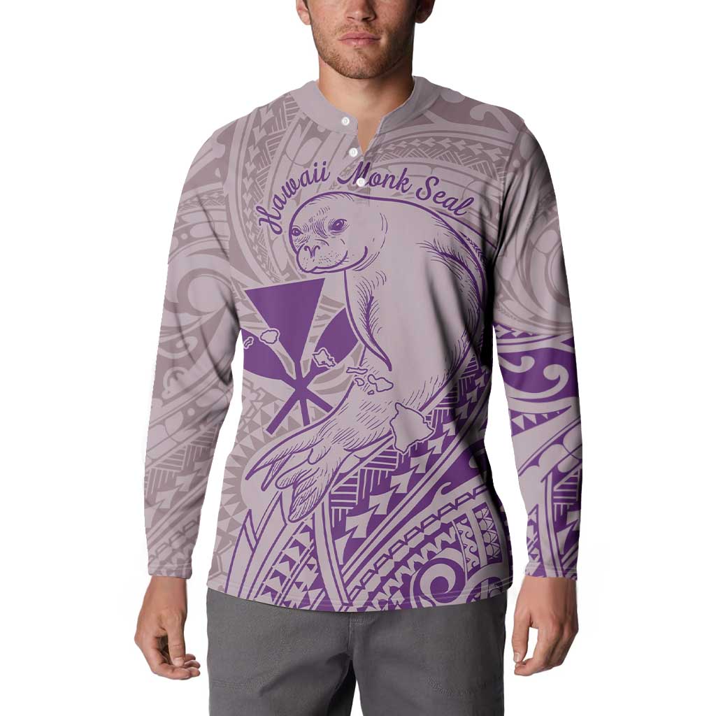 Hawaii Monk Seal and Map Button Sweatshirt Polynesian Kanaka Maoli Violet Vibe