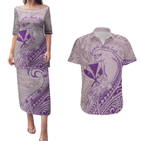 Hawaii Monk Seal and Map Couples Matching Puletasi and Hawaiian Shirt Polynesian Kanaka Maoli Violet Vibe LT9 Violet - Polynesian Pride