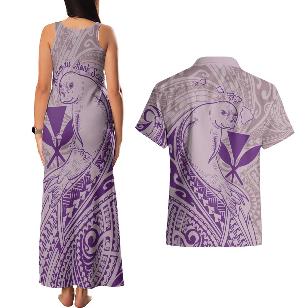 Hawaii Monk Seal and Map Couples Matching Tank Maxi Dress and Hawaiian Shirt Polynesian Kanaka Maoli Violet Vibe