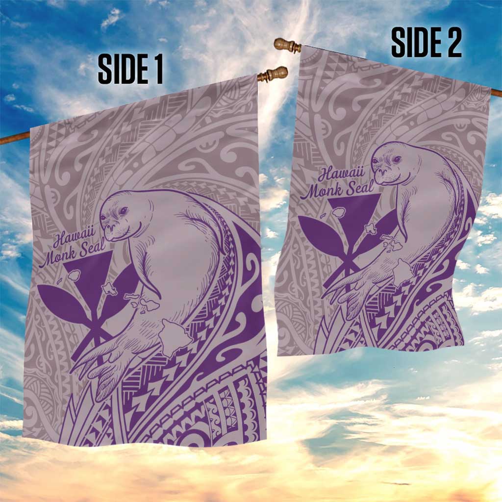 Hawaii Monk Seal and Map Garden Flag Polynesian Kanaka Maoli Violet Vibe