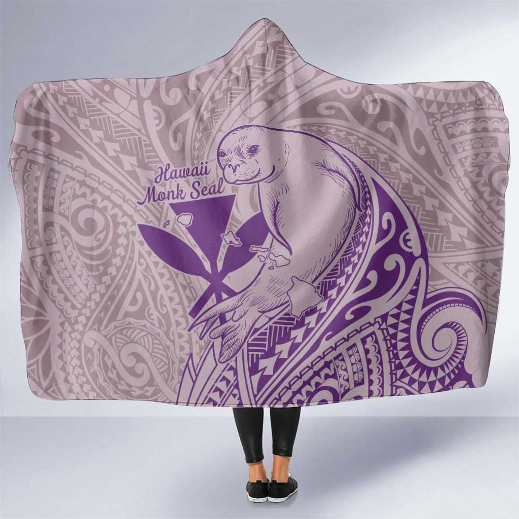 Hawaii Monk Seal and Map Hooded Blanket Polynesian Kanaka Maoli Violet Vibe