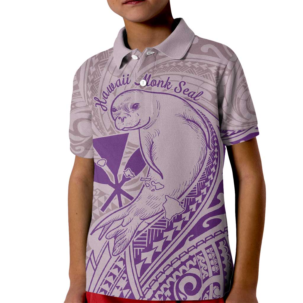 Hawaii Monk Seal and Map Kid Polo Shirt Polynesian Kanaka Maoli Violet Vibe