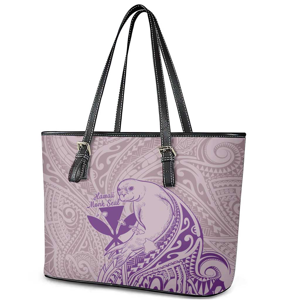 Hawaii Monk Seal and Map Leather Tote Bag Polynesian Kanaka Maoli Violet Vibe