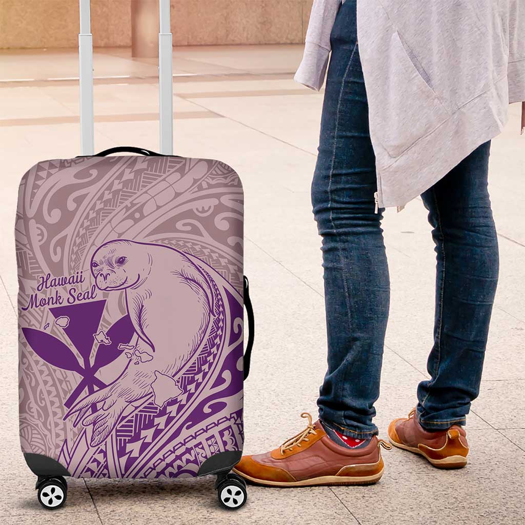 Hawaii Monk Seal and Map Luggage Cover Polynesian Kanaka Maoli Violet Vibe