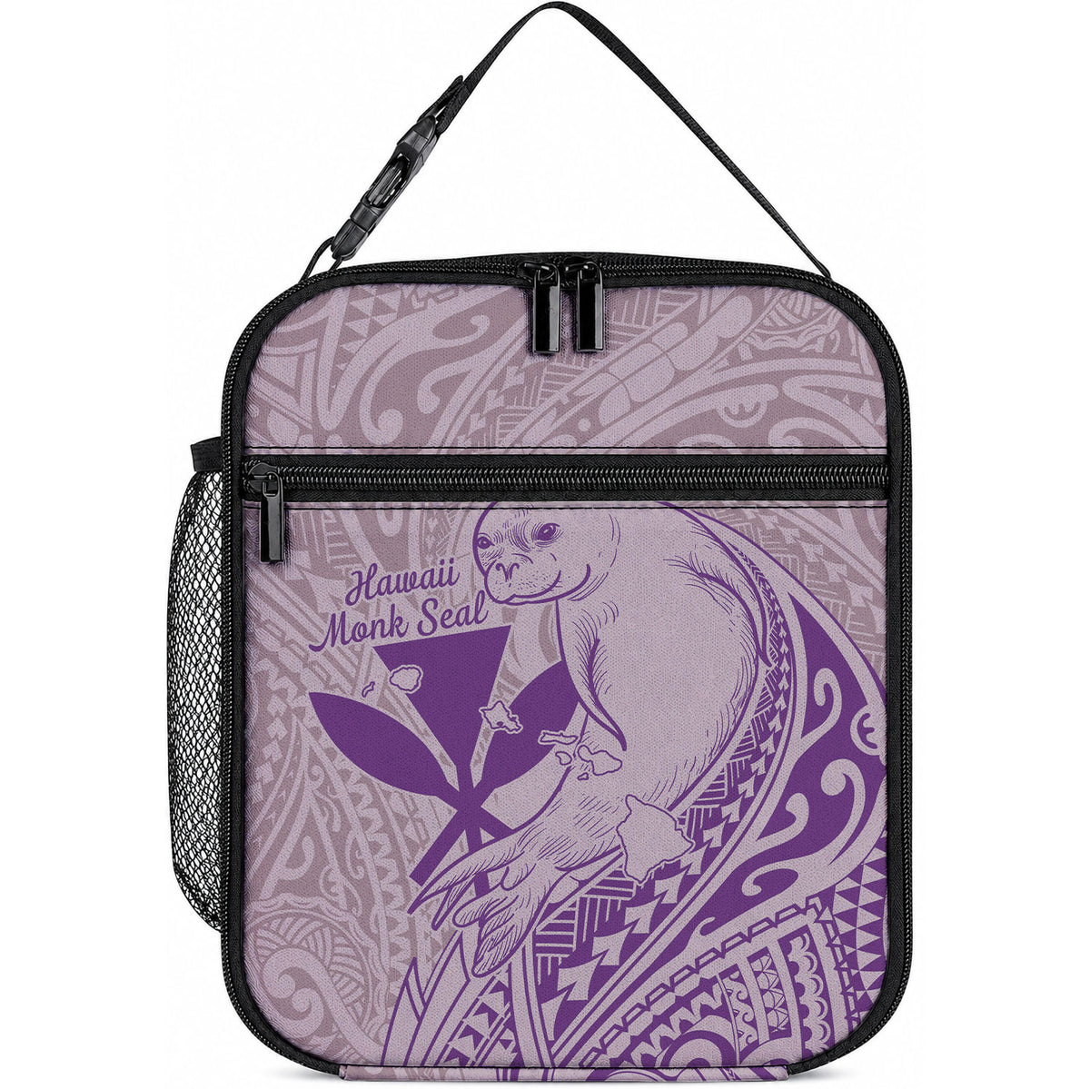 Hawaii Monk Seal and Map Lunch Bag Polynesian Kanaka Maoli Violet Vibe LT9 10.2 × 8.3 × 4.3 inch Violet - Polynesian Pride