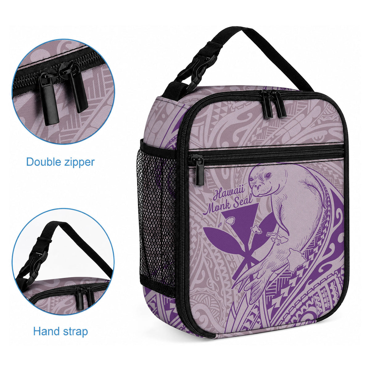 Hawaii Monk Seal and Map Lunch Bag Polynesian Kanaka Maoli Violet Vibe LT9 - Polynesian Pride