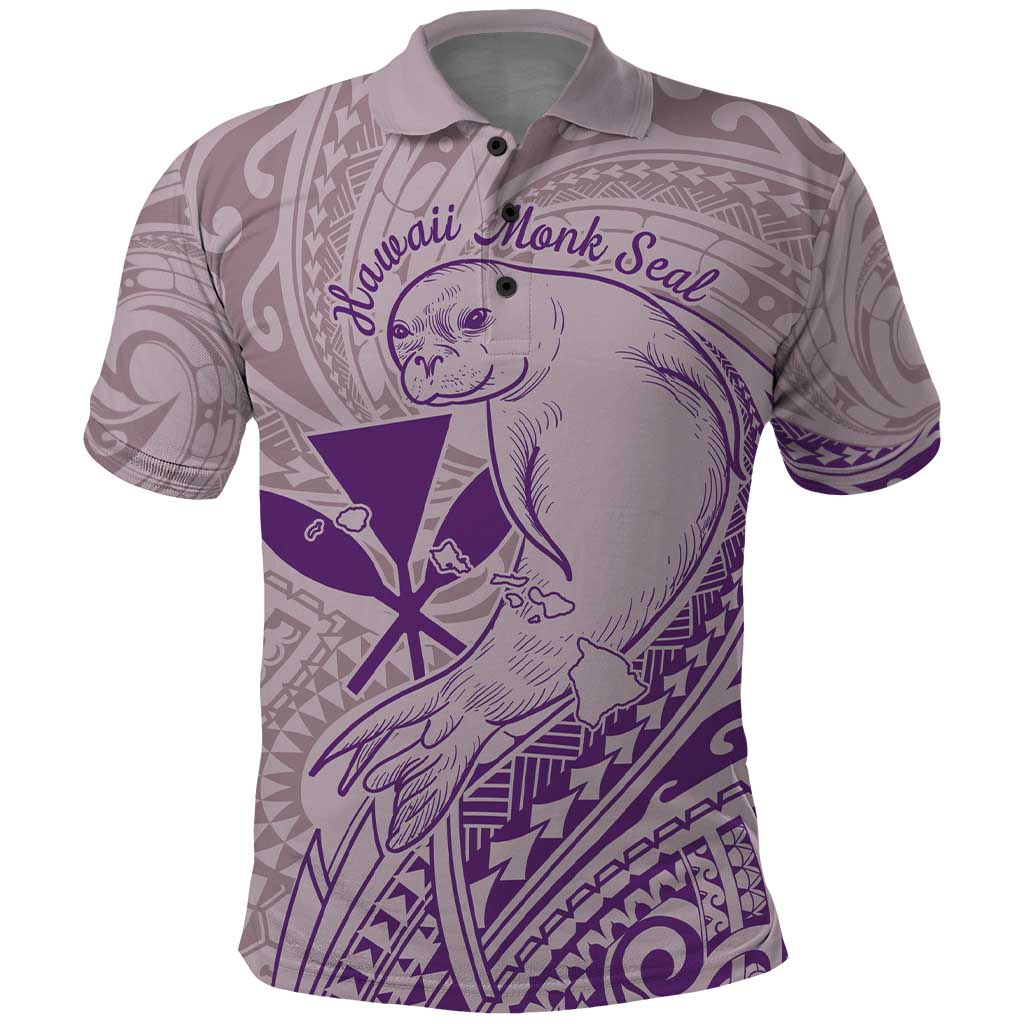 Hawaii Monk Seal and Map Polo Shirt Polynesian Kanaka Maoli Violet Vibe