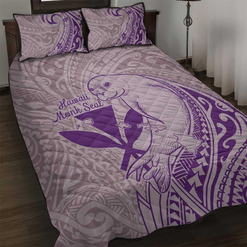 Hawaii Monk Seal and Map Quilt Bed Set Polynesian Kanaka Maoli Violet Vibe