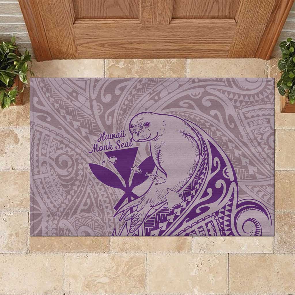 Hawaii Monk Seal and Map Rubber Doormat Polynesian Kanaka Maoli Violet Vibe
