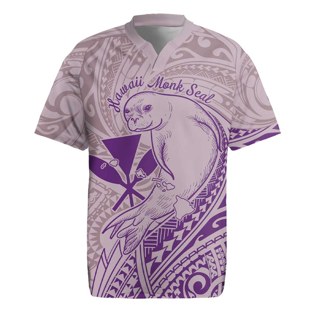 Hawaii Monk Seal and Map Rugby Jersey Polynesian Kanaka Maoli Violet Vibe