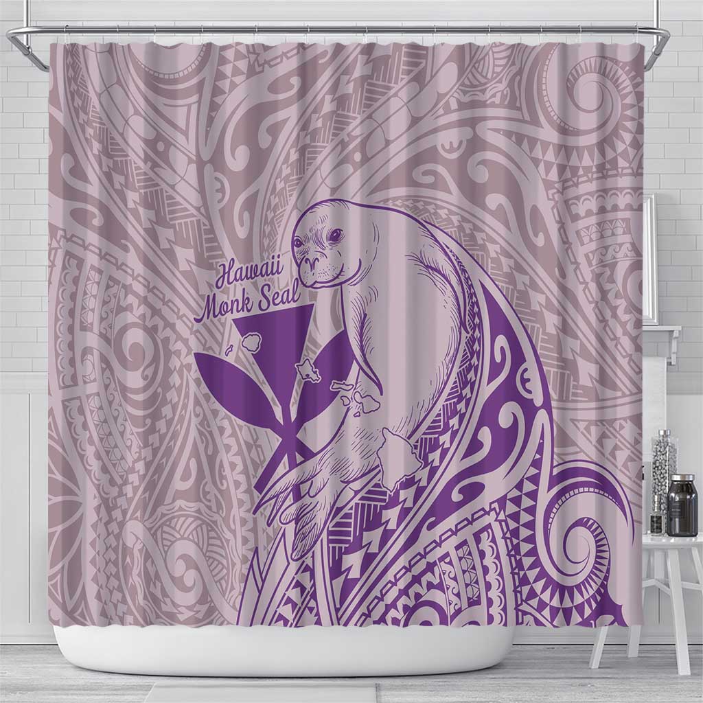 Hawaii Monk Seal and Map Shower Curtain Polynesian Kanaka Maoli Violet Vibe