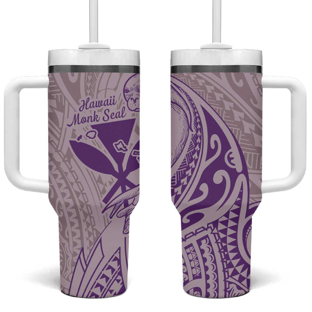 Hawaii Monk Seal and Map Tumbler With Handle Polynesian Kanaka Maoli Violet Vibe