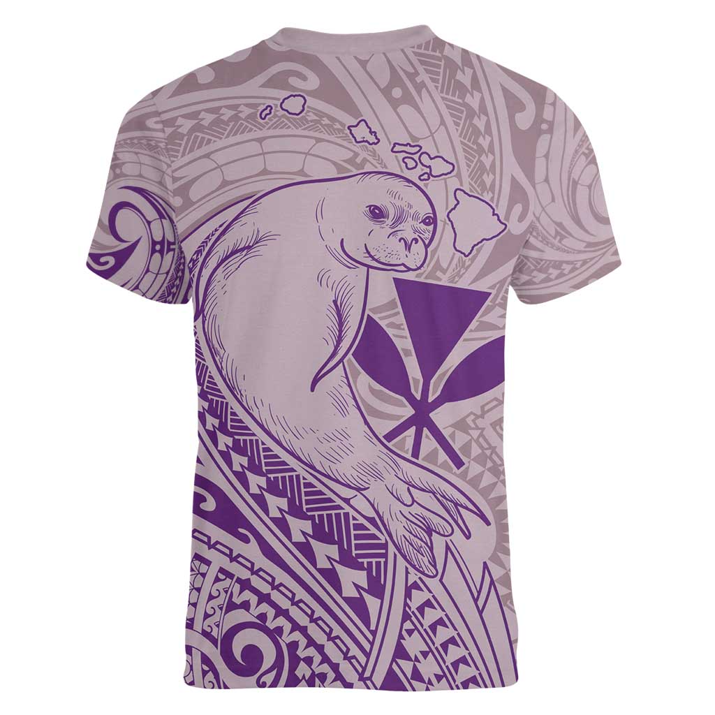 Hawaii Monk Seal and Map Women V-Neck T-Shirt Polynesian Kanaka Maoli Violet Vibe