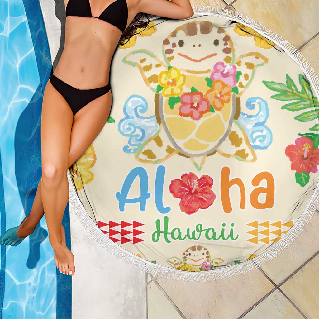Kawaii Turtle Beach Blanket Aloha Hibiscus Flowers