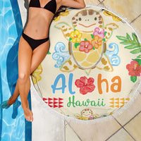 Kawaii Turtle Beach Blanket Aloha Hibiscus Flowers