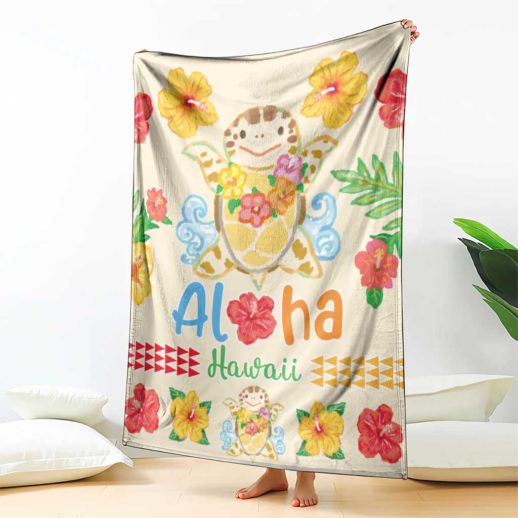 Kawaii Turtle Blanket Aloha Hibiscus Flowers