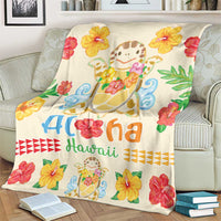 Kawaii Turtle Blanket Aloha Hibiscus Flowers