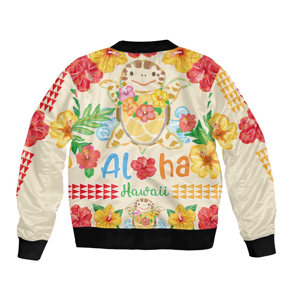 Kawaii Turtle Bomber Jacket Aloha Hibiscus Flowers