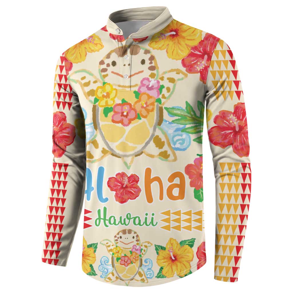 Kawaii Turtle Button Sweatshirt Aloha Hibiscus Flowers